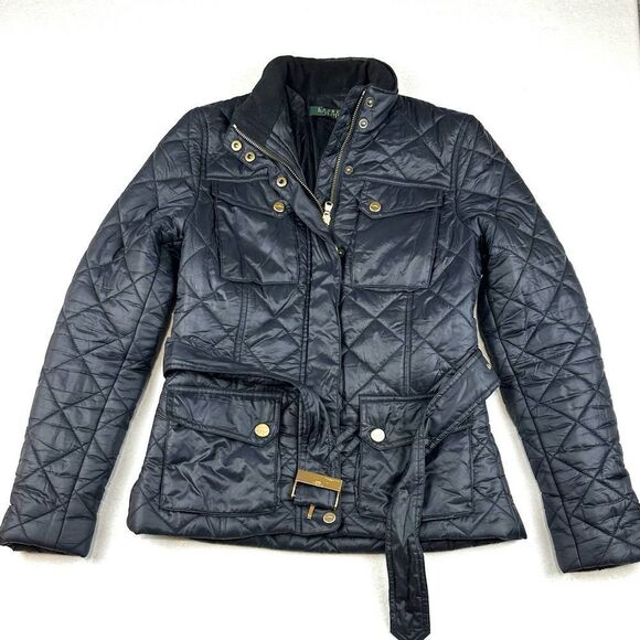 Lauren Ralph Lauren Navy Blue Quilted Puffer Belted Jacket Women’s Petite XS - Picture 1 of 10